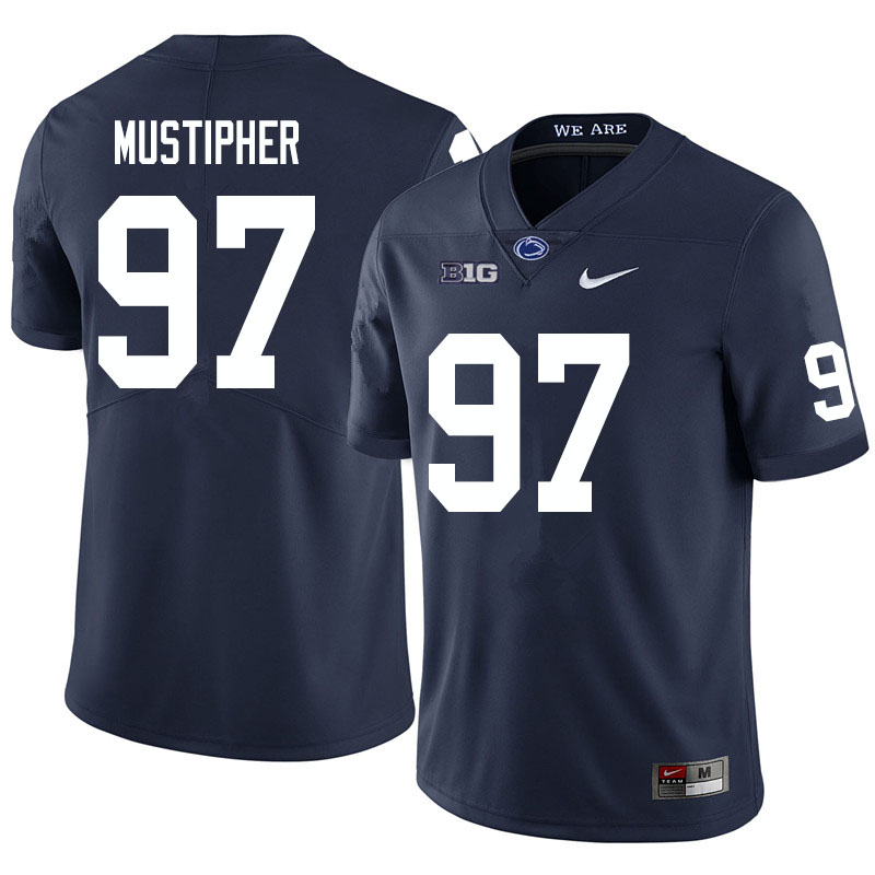 Men #97 PJ Mustipher Penn State Nittany Lions College Football Jerseys Sale-Navy